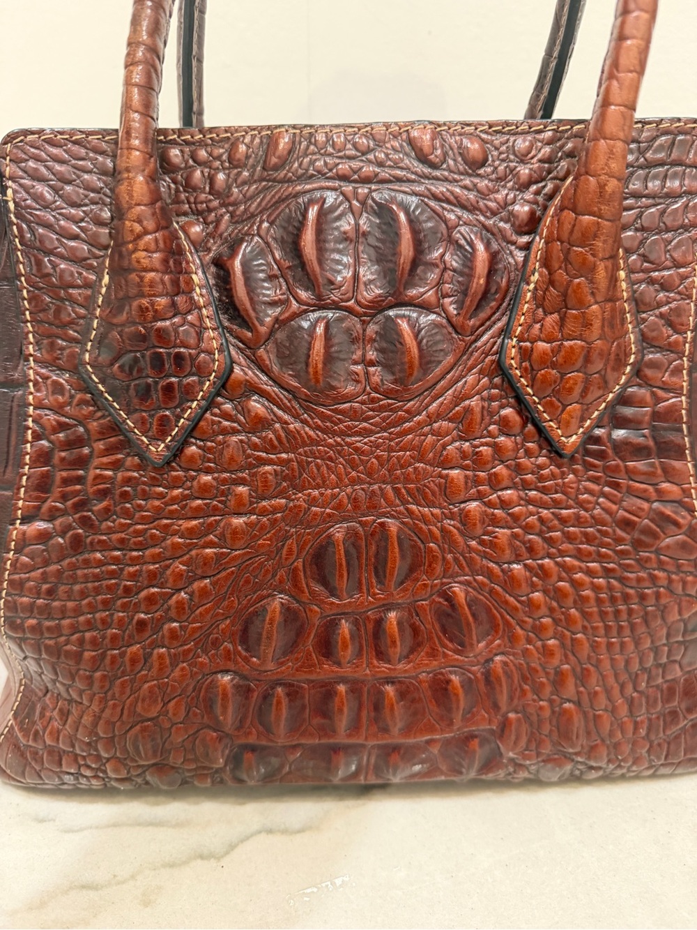 Pijushi Brown Croc-Embossed Leather Tote Bag - Picture 14 of 16